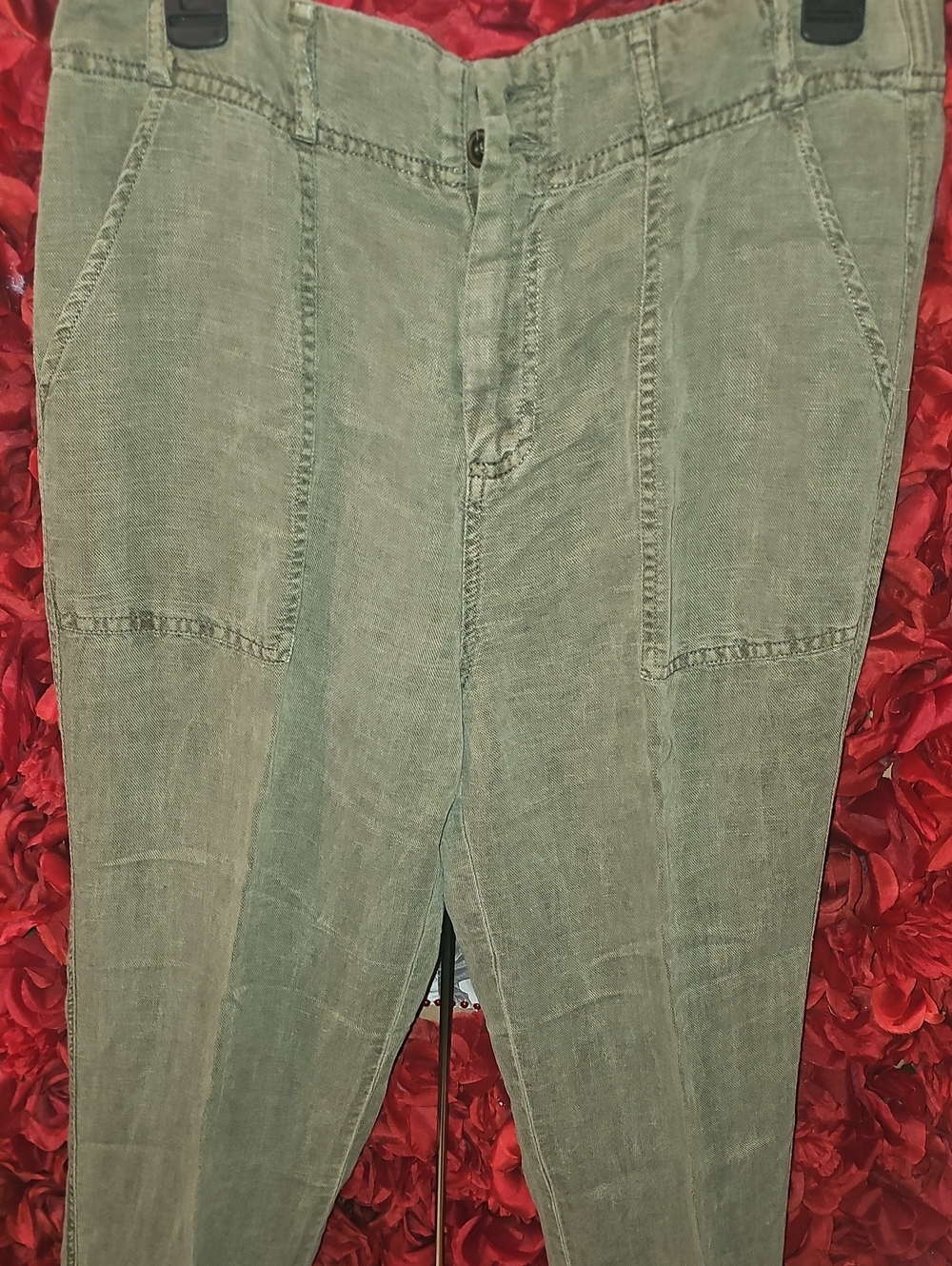 C&C California Olive Green Casual Linen/Lyocell Pants Size Medium